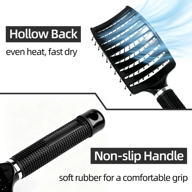 Alt view image 4 of 7 - Hairbrush, Soft Bristle Detangling Hair Brush for Curly Wavy Straight, Wet Dry, Thick Fine Hair, Ergonomic Curved Hair Brushes for Women Men Kids (Black)