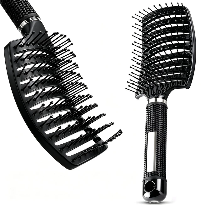 Alt view image 7 of 7 - Hairbrush, Soft Bristle Detangling Hair Brush for Curly Wavy Straight, Wet Dry, Thick Fine Hair, Ergonomic Curved Hair Brushes for Women Men Kids (Black)