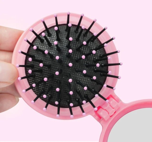 Alt view image 6 of 6 - 2 Pieces Folding Travel Mirror Hair Brushes, Pocket Hair Comb, Hair Brush with Mirror, Round Mini Hair Brush for Women and Girls (Pink)