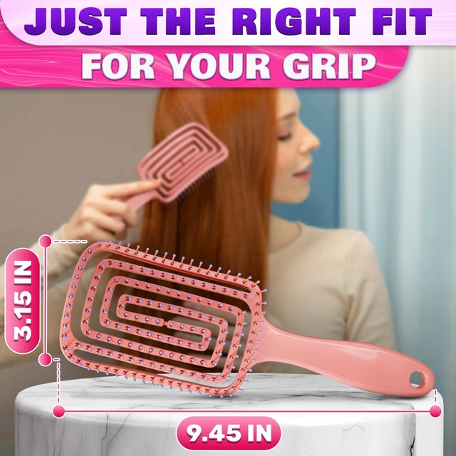 Alt view image 2 of 7 - Pink Vented Hair Detangler Brush for Blow Drying, Wigs, All Curls | Lightweight, Ergonomic, Convenient Size | Suitable for Thick Hair, Every Curl Type, Wigs, Quick Styling at Home and Travel