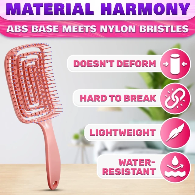 Alt view image 3 of 7 - Pink Vented Hair Detangler Brush for Blow Drying, Wigs, All Curls | Lightweight, Ergonomic, Convenient Size | Suitable for Thick Hair, Every Curl Type, Wigs, Quick Styling at Home and Travel