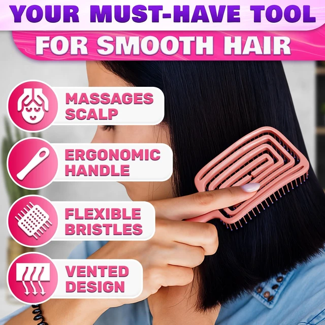 Alt view image 4 of 7 - Pink Vented Hair Detangler Brush for Blow Drying, Wigs, All Curls | Lightweight, Ergonomic, Convenient Size | Suitable for Thick Hair, Every Curl Type, Wigs, Quick Styling at Home and Travel