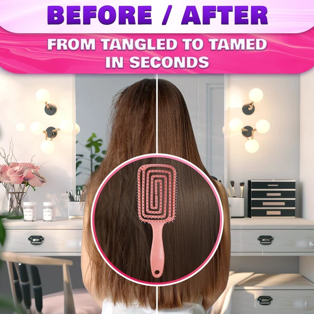 Alt view image 6 of 7 - Pink Vented Hair Detangler Brush for Blow Drying, Wigs, All Curls | Lightweight, Ergonomic, Convenient Size | Suitable for Thick Hair, Every Curl Type, Wigs, Quick Styling at Home and Travel
