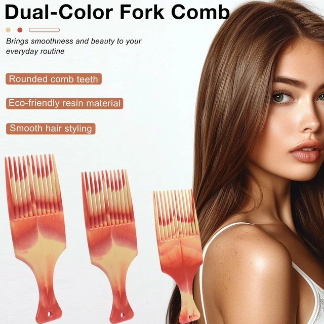 Alt view image 2 of 7 - 3-Piece Dual-Color Fork Comb Set for Hair Styling, Wide-Tooth Thick Hair Comb, for Smooth Lift and Braid Work