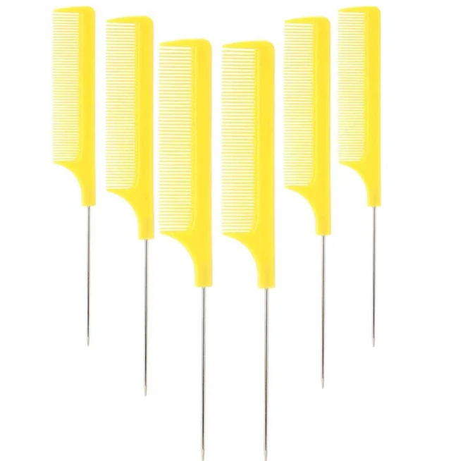 Main image of Rat Tail Combs Set 6 Pcs Professional Teasing Comb with Metal Pick Styling Parting Braiding Salon Cutting Barber Hair Stylists Curly All Hair Types For Women Men and Girls