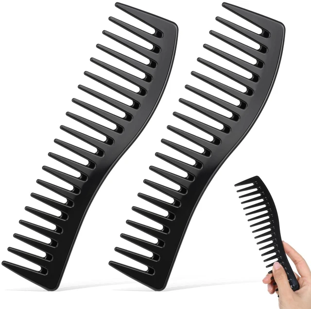 Main image of Plastic Detangler Hair Comb, Wide Tooth Barber Comb, Black, 2Pcs | 7.2 Inch All-Purpose Hair Grooming Combs Portable Detangler Combs for Women Men Thick Curly Hair Styling