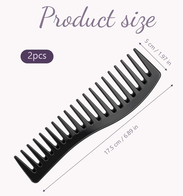 Alt view image 3 of 7 - Plastic Detangler Hair Comb, Wide Tooth Barber Comb, Black, 2Pcs | 7.2 Inch All-Purpose Hair Grooming Combs Portable Detangler Combs for Women Men Thick Curly Hair Styling