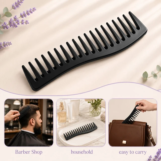 Alt view image 4 of 7 - Plastic Detangler Hair Comb, Wide Tooth Barber Comb, Black, 2Pcs | 7.2 Inch All-Purpose Hair Grooming Combs Portable Detangler Combs for Women Men Thick Curly Hair Styling