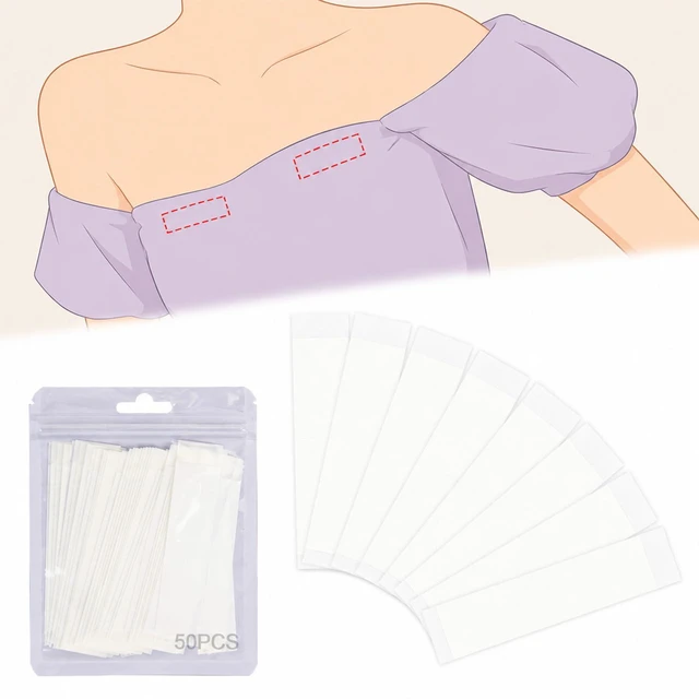 Main image of 50 PCS Double Sided Body Tape for Heavy Dresses and Large Bust Individuals | 85x20mm extra wide invisible skin tape, skin friendly fabric adhesive for garment alteration & securing clothes stickers