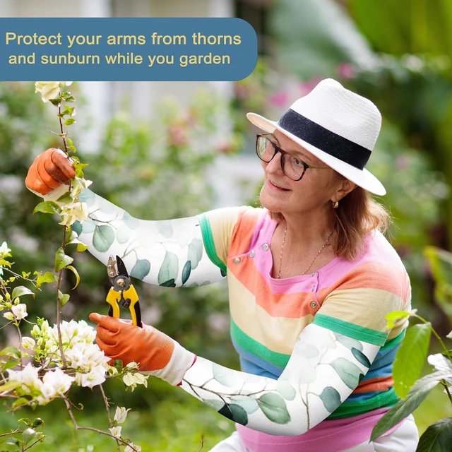 Alt view image 5 of 6 - KIEMTR Gardening Sleeves,Sun Protection Arm Cooling Sleeves for Gardening,Thorn Proof Sleeves to Cover Arms for Women Men (Green leaves, 19×5×3.5IN)