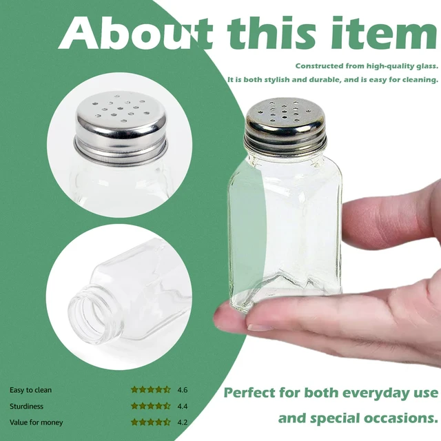 Alt view image 5 of 7 - ATB Glass Salt and Pepper Shakers with Stainless Steel Lids - Farmhouse Style Spice Dispensers, Freshness Seal Sugar Shaker, Glass Spice Jar for Various Seasonings (Rectangular)