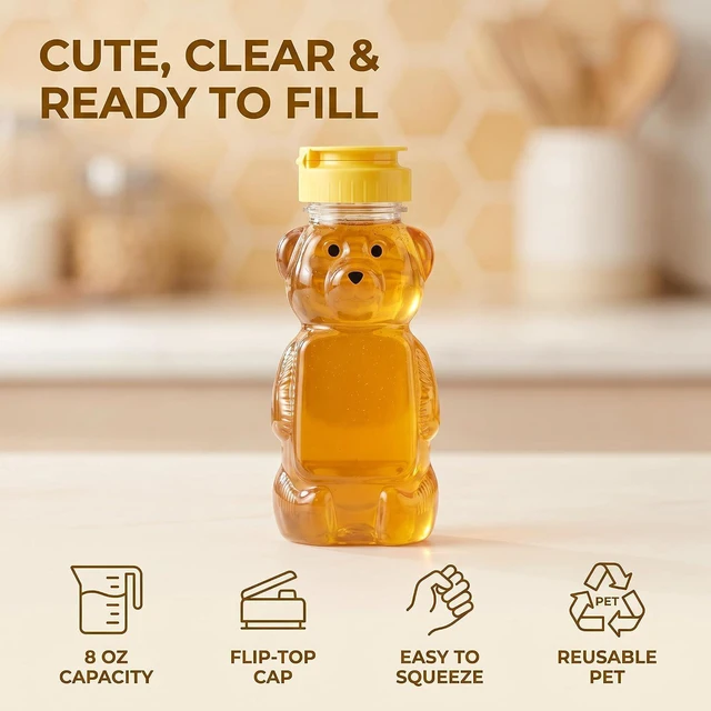 Alt view image 3 of 7 - DPWOUM Yellow Plastic Bear Honey Bottle Jars, Empty Honey Squeeze Bottle with Flip-top Lid for Storing and Dispensing,Flap Caps for Storing and Dispensing,Kitchen Utensils and Gadgets(8 Oz)