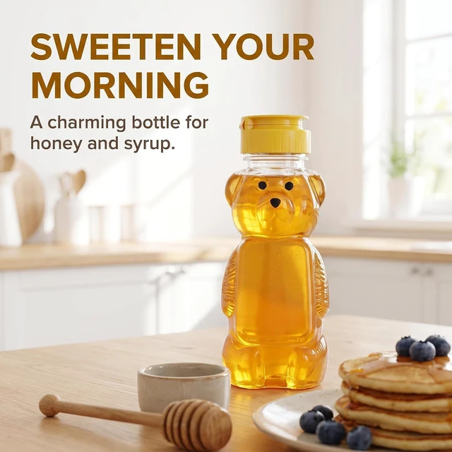 Alt view image 4 of 7 - DPWOUM Yellow Plastic Bear Honey Bottle Jars, Empty Honey Squeeze Bottle with Flip-top Lid for Storing and Dispensing,Flap Caps for Storing and Dispensing,Kitchen Utensils and Gadgets(8 Oz)