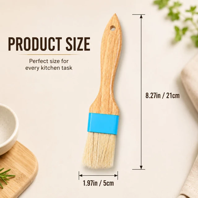 Alt view image 2 of 7 - FNANJWQ 2Pcs Pastry Brush, Natural Bristle Basting Baking Brush | Pastry Brush, Wooden Handle with Hang Hole for Cooking and Baking, Premium BBQ Brushes for Butter, Oil, Egg, Sauce, Turkey