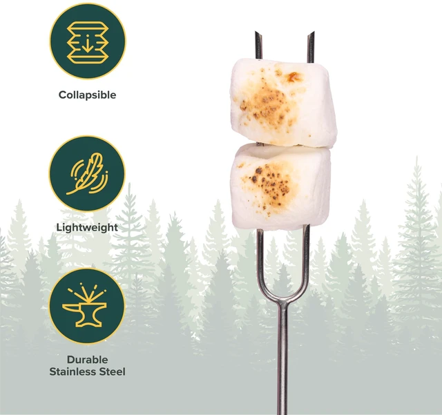 Alt view image 3 of 7 - Coghlan's Telescoping Roasting Fork Stainless Steel Skewers for Marshmallows & Hot Dogs Extends 12.5" to 34" with Wooden Handle & Thumb Roller for Easy Rotation