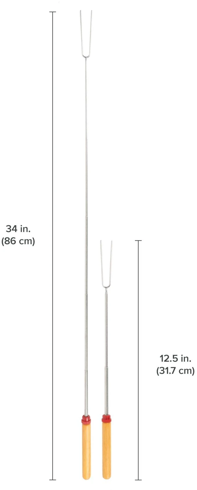 Alt view image 7 of 7 - Coghlan's Telescoping Roasting Fork Stainless Steel Skewers for Marshmallows & Hot Dogs Extends 12.5" to 34" with Wooden Handle & Thumb Roller for Easy Rotation