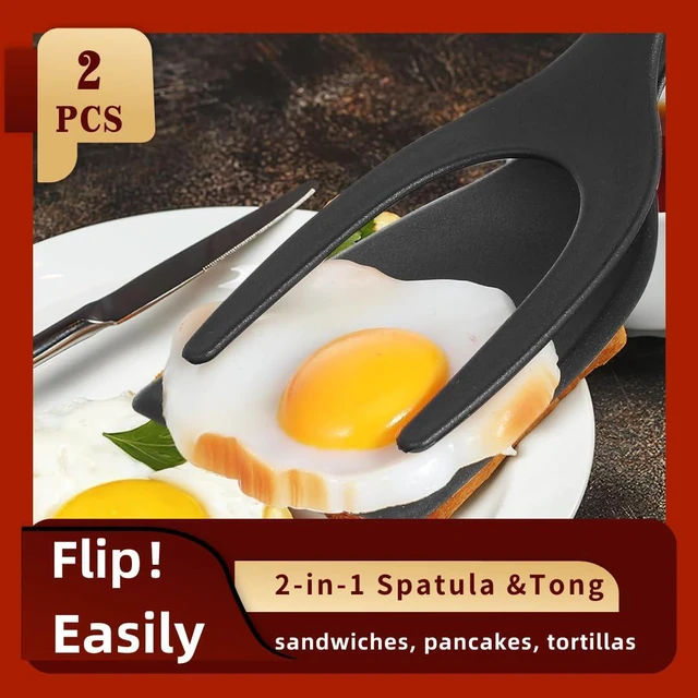 Alt view image 3 of 5 - Egg Flipper Spatula Tongs - 2 in 1 Grip and Flip Spatula | for Kitchen Use, Multi-purpose Non-Stick Kitchen Gadgets for Pancake, Quesadillas, Omelettes, Cooking, Sandwiches, Steak