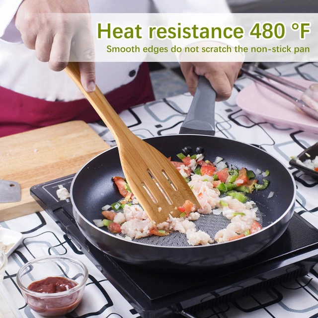 Alt view image 3 of 4 - 12" Wooden Slotted Spatula Turner, thick Bamboo Kitchen Spatula Turner, Egg Scraper, Wood Cooking Utensil, Kitchen Spatulas for Flipping, Serving, Scraping & Turning.