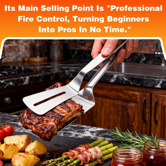 Alt view image 4 of 7 - 2PCS Stainless Steel Grill Clamp, Anti-Scald Extended Handle Spatula Tong, 2026 New Multi-Functional Stainless Steel Barbecue Clamp Food, for Flipping Steak, Fish, Bread, Pizza