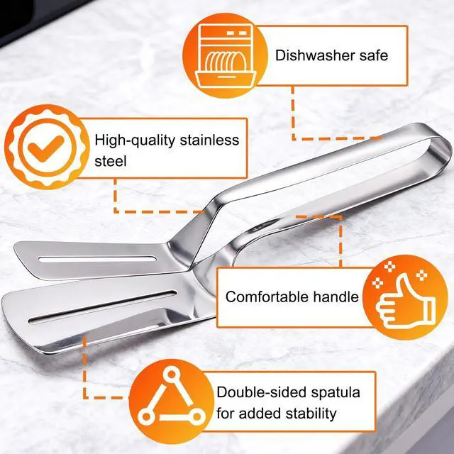 Alt view image 6 of 7 - 2PCS Stainless Steel Grill Clamp, Anti-Scald Extended Handle Spatula Tong, 2026 New Multi-Functional Stainless Steel Barbecue Clamp Food, for Flipping Steak, Fish, Bread, Pizza