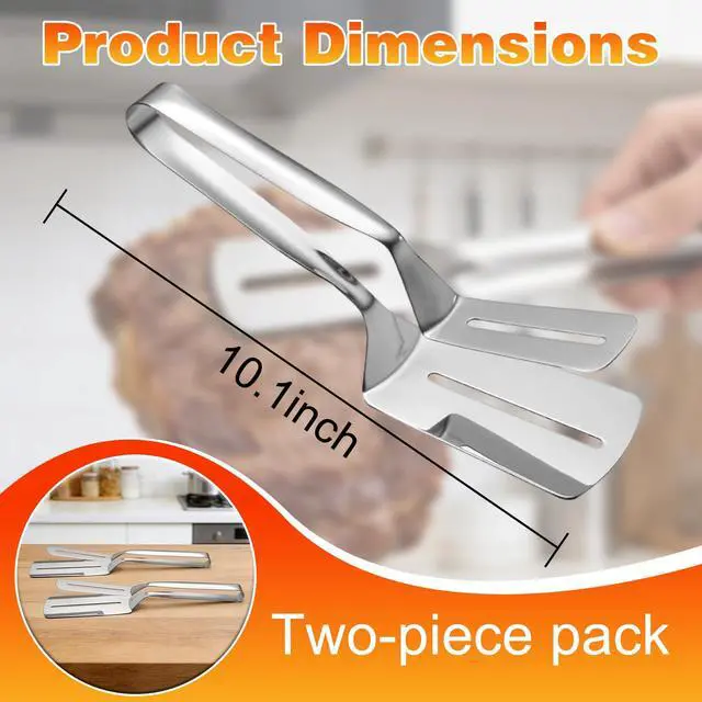Alt view image 7 of 7 - 2PCS Stainless Steel Grill Clamp, Anti-Scald Extended Handle Spatula Tong, 2026 New Multi-Functional Stainless Steel Barbecue Clamp Food, for Flipping Steak, Fish, Bread, Pizza