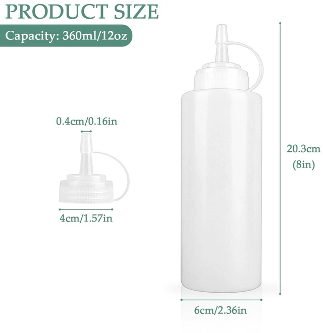 Alt view image 2 of 6 - 12 oz Semi-Transparent Soft Plastic Condiment Squeeze Bottle, Leak-Proof, Plastic Squirt Bottles for Sauce, Syrup, and Oil