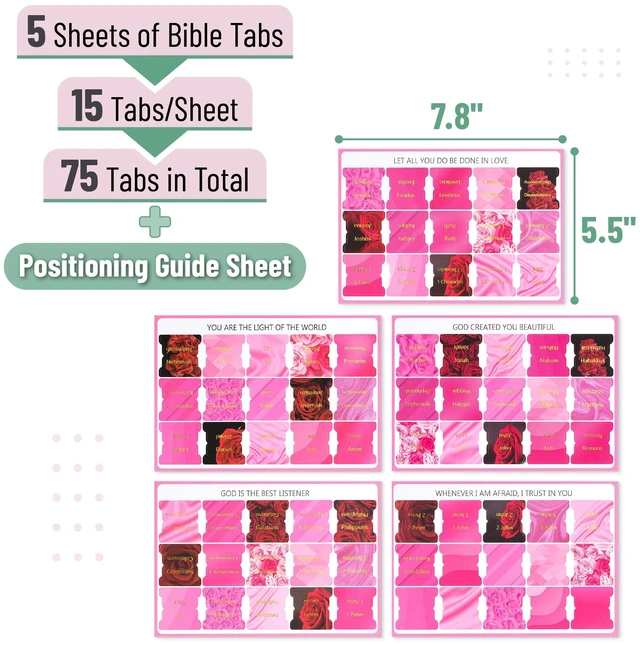Alt view image 2 of 7 - Bible Tabs, 75 pcs, Rose Elegance, Gold Foil Lettering | Laminated Bible Tabs for Women and Men