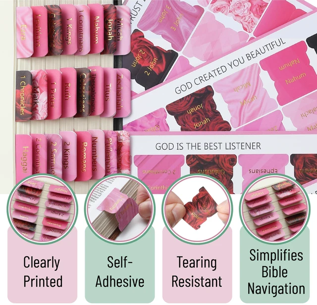 Alt view image 5 of 7 - Bible Tabs, 75 pcs, Rose Elegance, Gold Foil Lettering | Laminated Bible Tabs for Women and Men