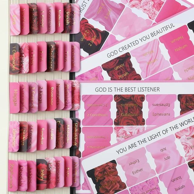 Alt view image 6 of 7 - Bible Tabs, 75 pcs, Rose Elegance, Gold Foil Lettering | Laminated Bible Tabs for Women and Men