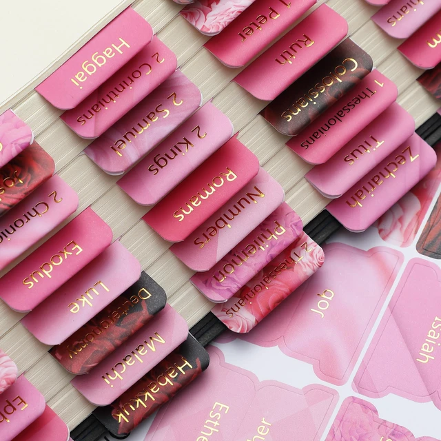 Alt view image 7 of 7 - Bible Tabs, 75 pcs, Rose Elegance, Gold Foil Lettering | Laminated Bible Tabs for Women and Men