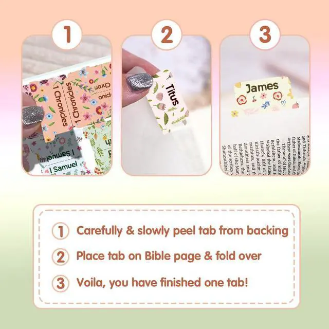 Alt view image 4 of 6 - 75 Bible Tabs,Easy Navigation and Quick Reference,Little Flower | 66 Personalized Scripture Index Tabs and 9 Blank Labels Tear-Resistant,Large Print and Laminated Labels for Women&Men