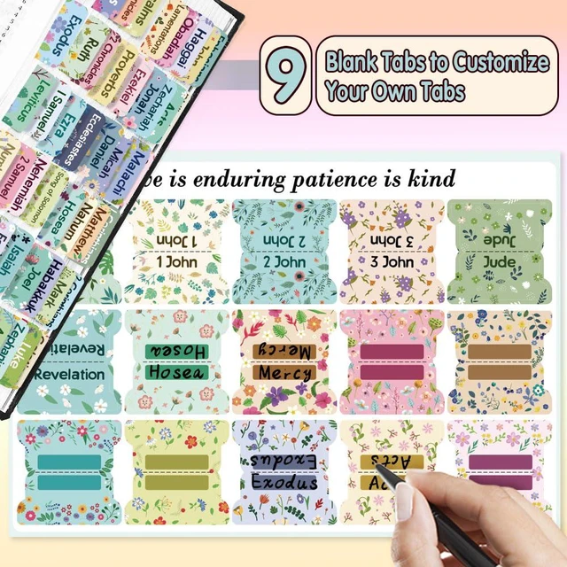 Alt view image 5 of 6 - 75 Bible Tabs,Easy Navigation and Quick Reference,Little Flower | 66 Personalized Scripture Index Tabs and 9 Blank Labels Tear-Resistant,Large Print and Laminated Labels for Women&Men