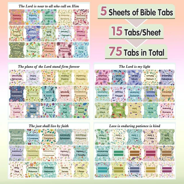 Alt view image 3 of 6 - 75 Bible Tabs,Easy Navigation and Quick Reference,Little Flower | 66 Personalized Scripture Index Tabs and 9 Blank Labels Tear-Resistant,Large Print and Laminated Labels for Women&Men