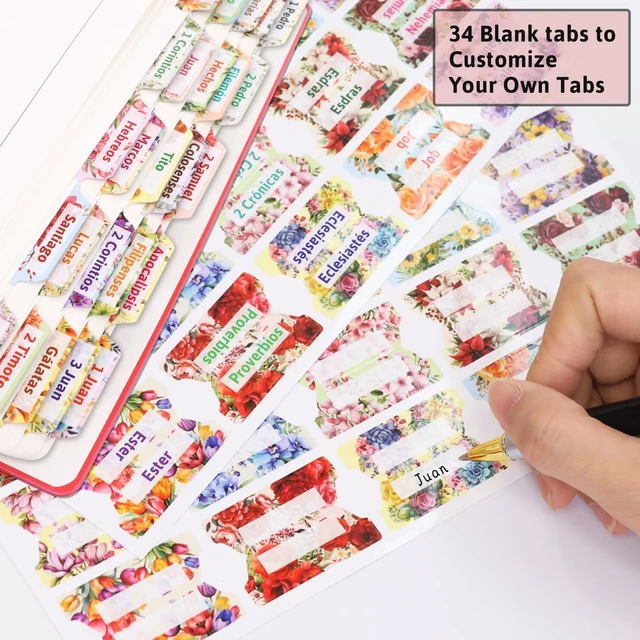 Alt view image 5 of 7 - Ceiba Tree Spanish Bible Tabs Laminated Bible Index Tabs | 100Pcs Floral Design, Pestañas de la Biblia en Español , New and Old Testament Tabs, Women Men Chapters Journaling Supplies