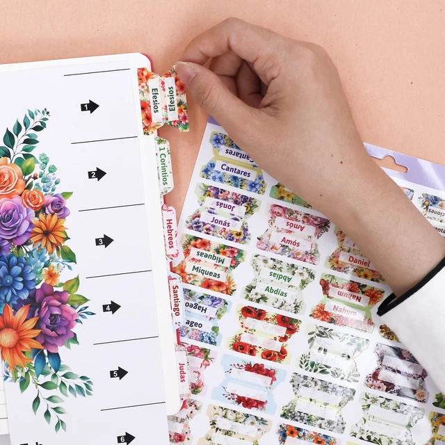 Alt view image 6 of 7 - Ceiba Tree Spanish Bible Tabs Laminated Bible Index Tabs | 100Pcs Floral Design, Pestañas de la Biblia en Español , New and Old Testament Tabs, Women Men Chapters Journaling Supplies
