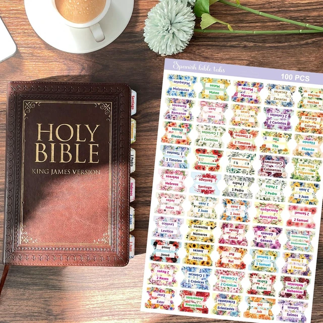 Alt view image 7 of 7 - Ceiba Tree Spanish Bible Tabs Laminated Bible Index Tabs | 100Pcs Floral Design, Pestañas de la Biblia en Español , New and Old Testament Tabs, Women Men Chapters Journaling Supplies