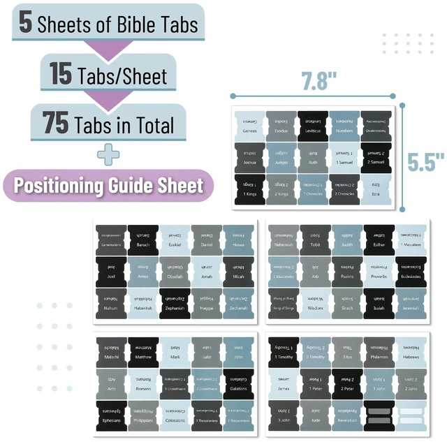 Alt view image 2 of 7 - Bible Tabs, 75 Tabs, Onyx Shadow | Laminated Bible Tabs for Women and Men, Bible Tabs for Study Bible, Bible Index Tabs, Bible Book Tabs, Bible Labels Tabs