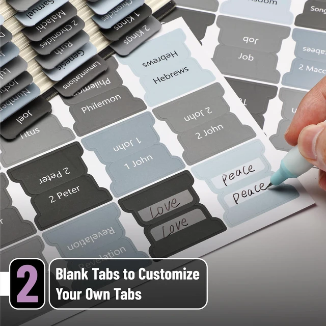 Alt view image 3 of 7 - Bible Tabs, 75 Tabs, Onyx Shadow | Laminated Bible Tabs for Women and Men, Bible Tabs for Study Bible, Bible Index Tabs, Bible Book Tabs, Bible Labels Tabs
