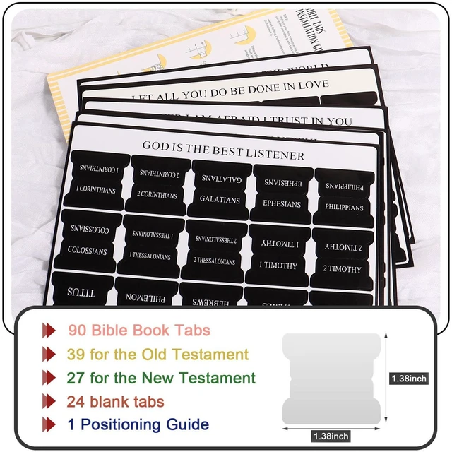 Alt view image 4 of 7 - Bible Tabs for Men, Black Large Print Index Tabs for Bible Chapters | 66 Tags and 24 Blank Tabs, Fits NIV/KJV/ESV, Dual-Sided and Quick-Find, Rounded Edges & Zero Added Bulk, With Operating Guide