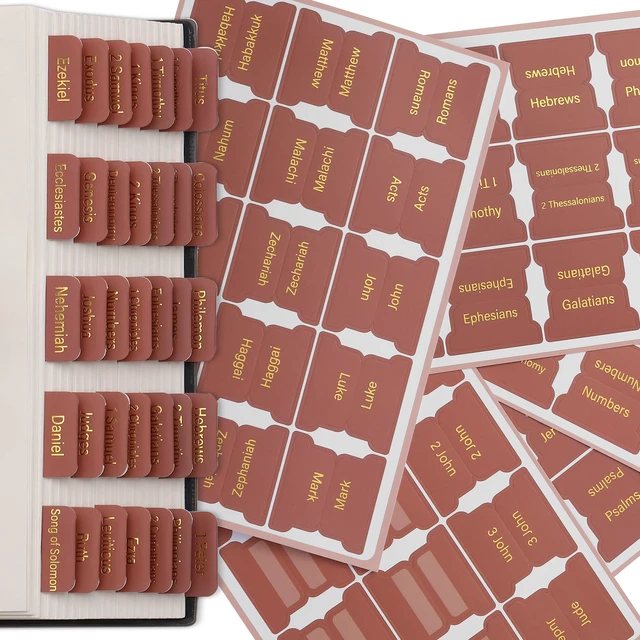 Alt view image 7 of 7 - Laminated Bible Tabs, 75 pcs, Easy-to-Read & Apply | Metallic Gold Foil Embossed Lettering, Easy-to-Read & Apply, Tear Resistant Index Tabs for Women and Men, Bible Study
