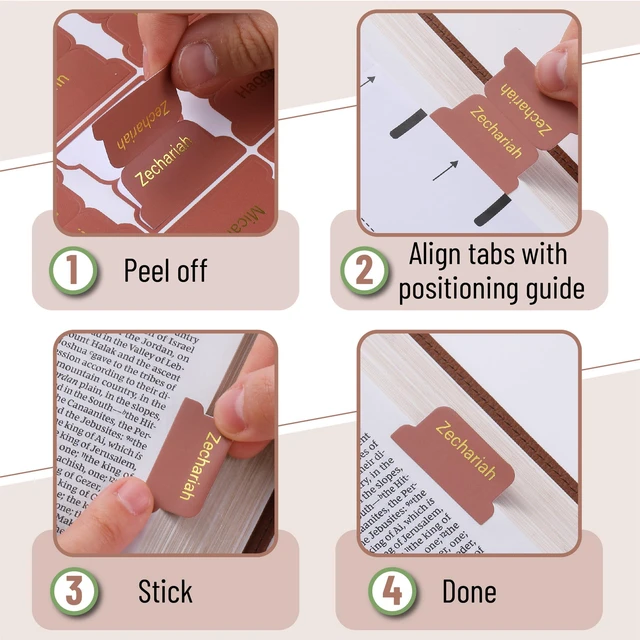 Alt view image 4 of 7 - Laminated Bible Tabs, 75 pcs, Easy-to-Read & Apply | Metallic Gold Foil Embossed Lettering, Easy-to-Read & Apply, Tear Resistant Index Tabs for Women and Men, Bible Study