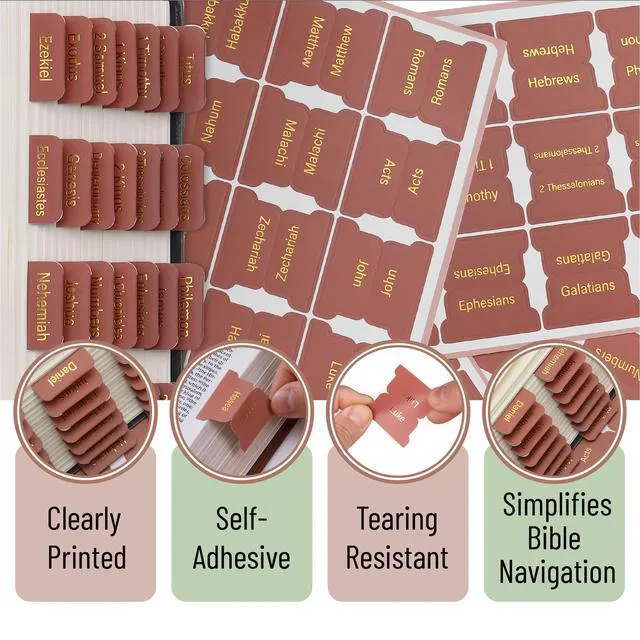 Alt view image 5 of 7 - Laminated Bible Tabs, 75 pcs, Easy-to-Read & Apply | Metallic Gold Foil Embossed Lettering, Easy-to-Read & Apply, Tear Resistant Index Tabs for Women and Men, Bible Study