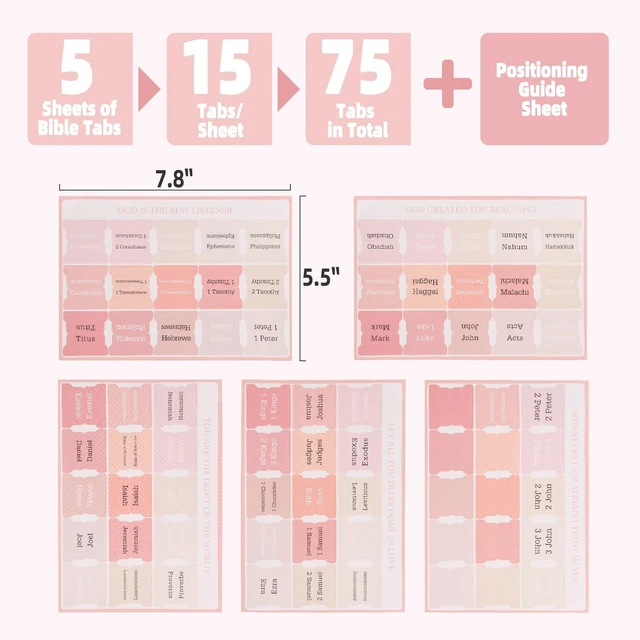 Alt view image 2 of 7 - Bible Tabs for Women and Men 75 Tabs,Bible Tabs for Kids, Pink Bible Tabs,Bible Book Tabs,Bible Tabs for Study Bible, Bible Index Tabs,Bible Study Supplies