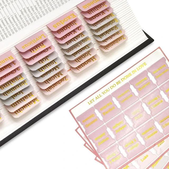 Main image of Bible Tabs for Women and Men 75 Tabs,Gold Embossed Matte Bible Tabs,Bible Tabs for Kids, Pink Bible Tabs,Bible Tabs for Study Bible, Bible Index Tabs,Bible Study Supplies