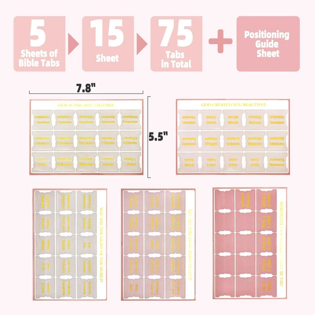 Alt view image 2 of 7 - Bible Tabs for Women and Men 75 Tabs,Gold Embossed Matte Bible Tabs,Bible Tabs for Kids, Pink Bible Tabs,Bible Tabs for Study Bible, Bible Index Tabs,Bible Study Supplies