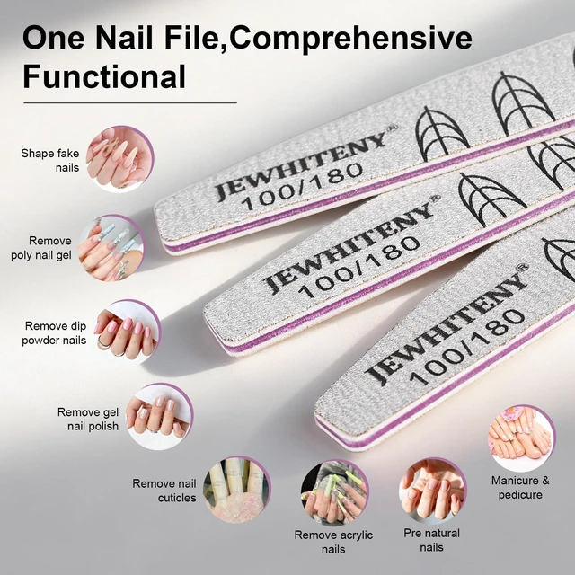 Alt view image 7 of 7 - JEWHITENY 9 PCS Nail File Set: 100/180 Grit Emery Boards Dual-Sided Nail File for Natural Nails and Acrylic Nails,Washable and Reusable Multi-Grit Manicure Kit for Beginners & Professionals