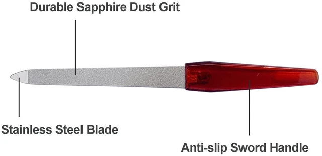 Alt view image 3 of 7 - Nail File (6 Pcs), Metal Nail Files for Natural Nails Made of Stainless Steel with Sharp Pointed Tip Non Slip Handle, Double Sided Sapphire Grit Fingernails Filers Sword Brown