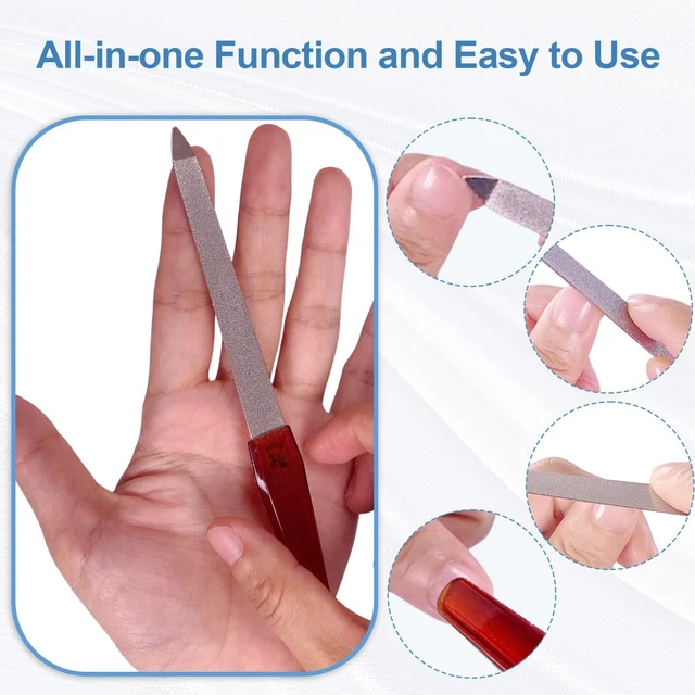 Alt view image 5 of 7 - Nail File (6 Pcs), Metal Nail Files for Natural Nails Made of Stainless Steel with Sharp Pointed Tip Non Slip Handle, Double Sided Sapphire Grit Fingernails Filers Sword Brown