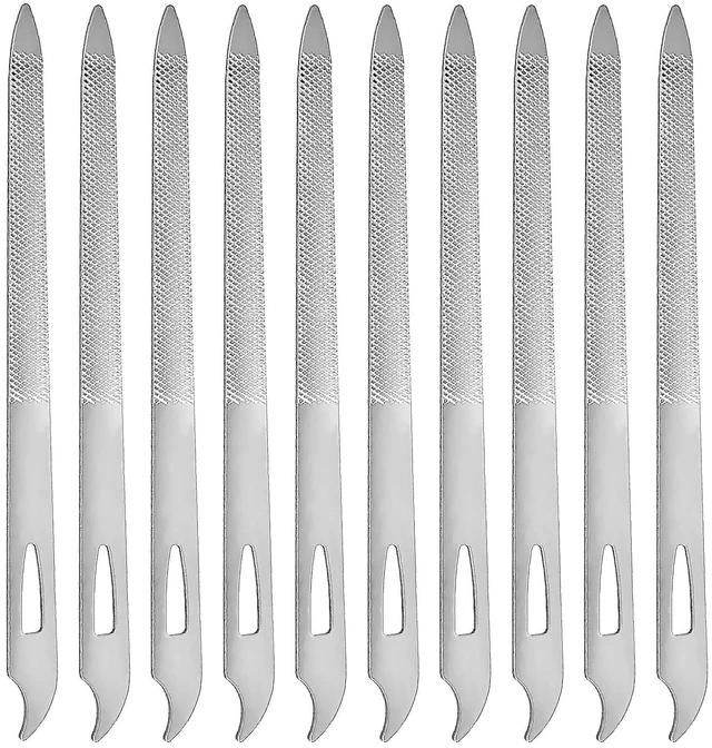 Main image of 10-Pack Metal Nail Files for Natural Nails - Stainless Steel, Thin, Durable with Curved Sharp Pointed Tip, Double-Sided Manicure and Pedicure Tools