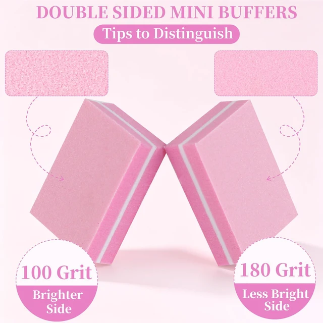 Alt view image 3 of 6 - UUDYIGE Mini Nail Buffer Block: 45 Pack 100/180 Grit Sponge Files Pink | Acrylic, Gel and Natural Nails, Shape, Smooth and Prep Surfaces for Home, Salon and Travel Manicures